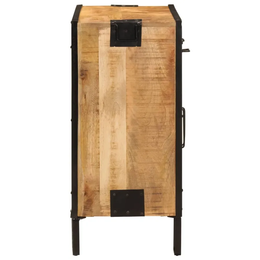 Buffet 80x31x66 cm bois de manguier brut massif et métal - 4