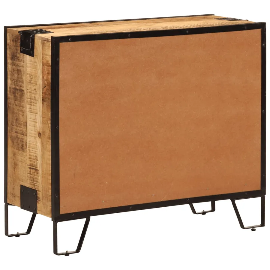 Buffet 80x31x66 cm bois de manguier brut massif et métal - 5