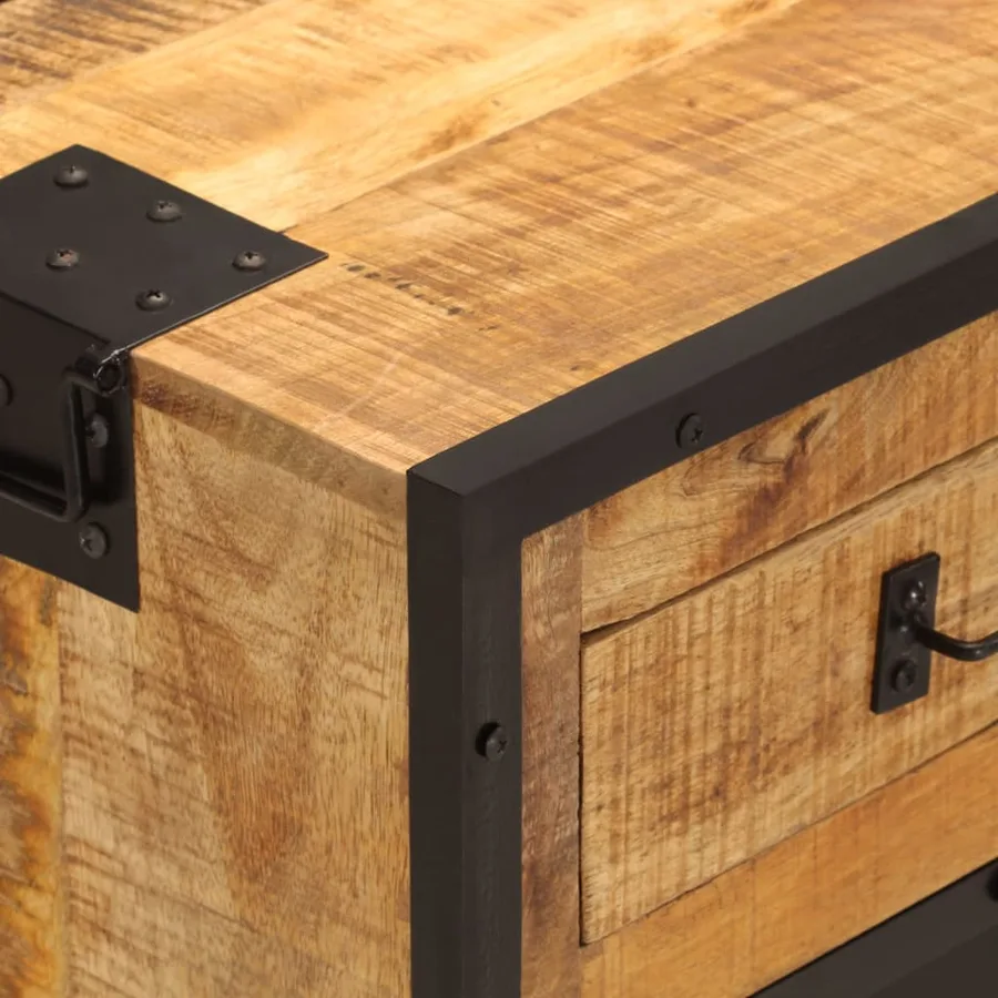 Buffet 80x31x66 cm bois de manguier brut massif et métal - 6