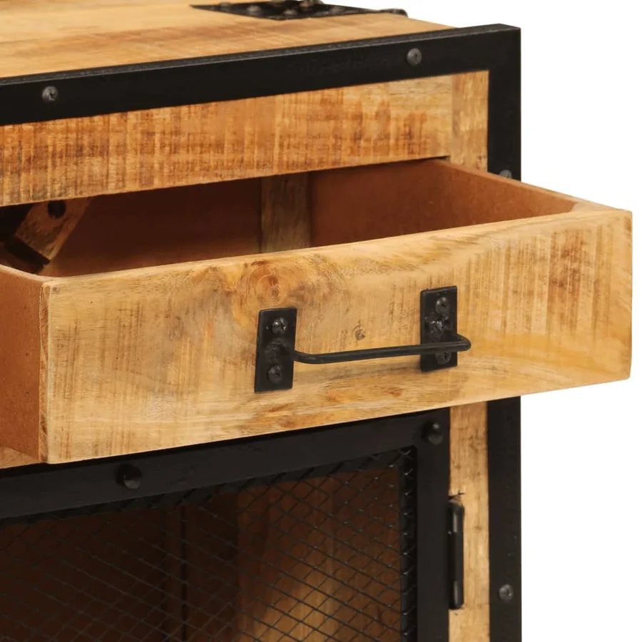 Buffet 80x31x66 cm bois de manguier brut massif et métal - 7