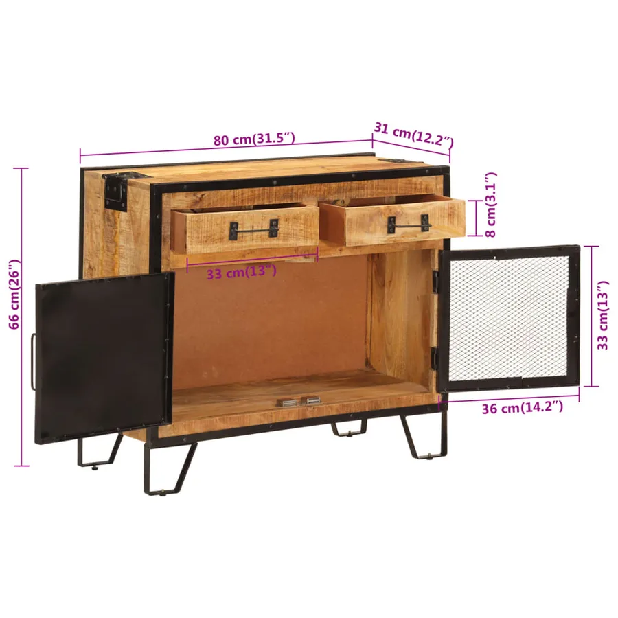 Buffet 80x31x66 cm bois de manguier brut massif et métal - 8