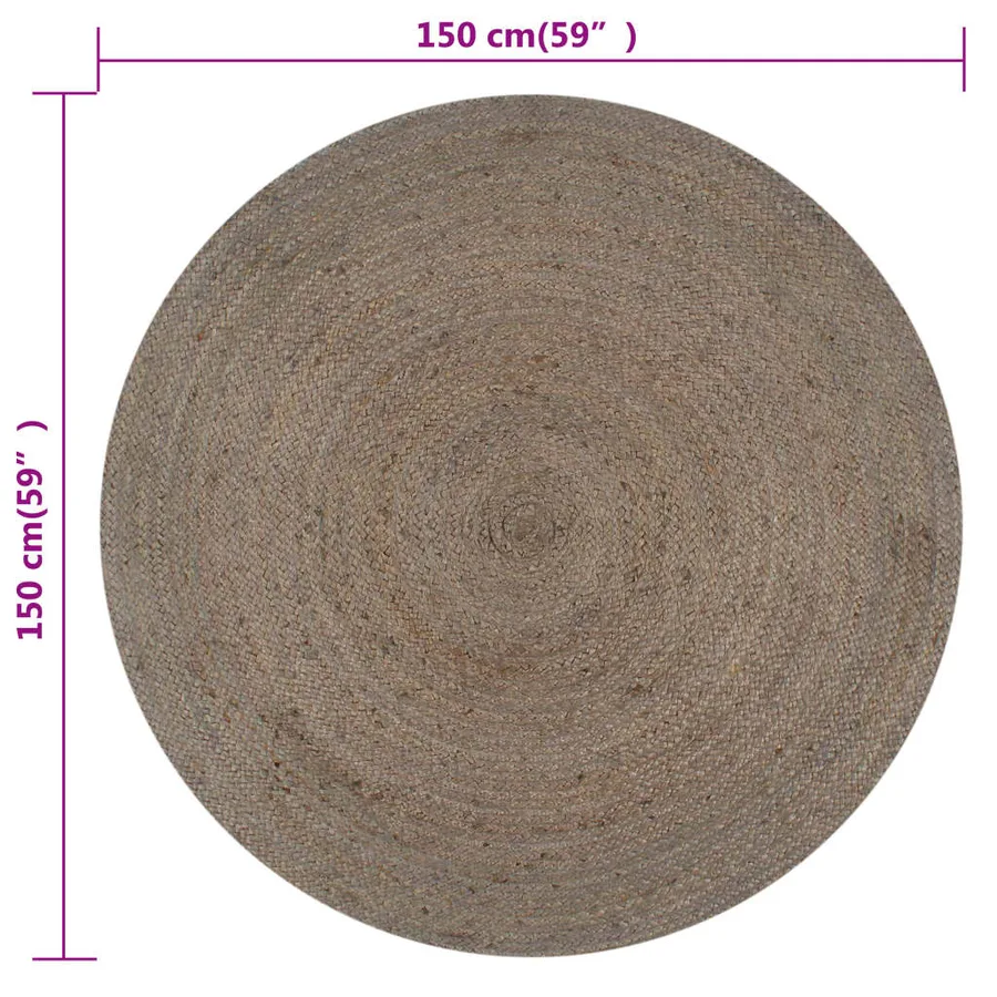 Tapis fait à la main Jute Rond 150 cm Gris - 6