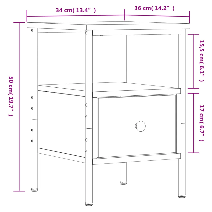 Table de chevet chêne marron 34x36x50 cm bois d'ingénierie - 11