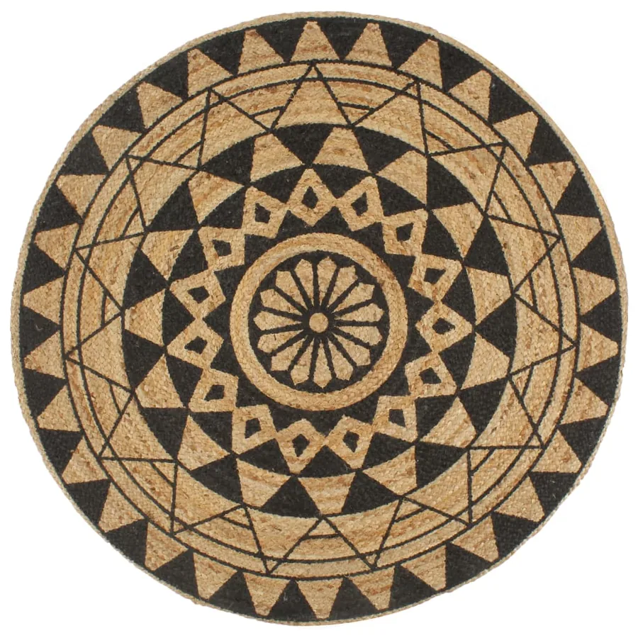 Tapis fait à la main Jute avec imprimé noir 90 cm