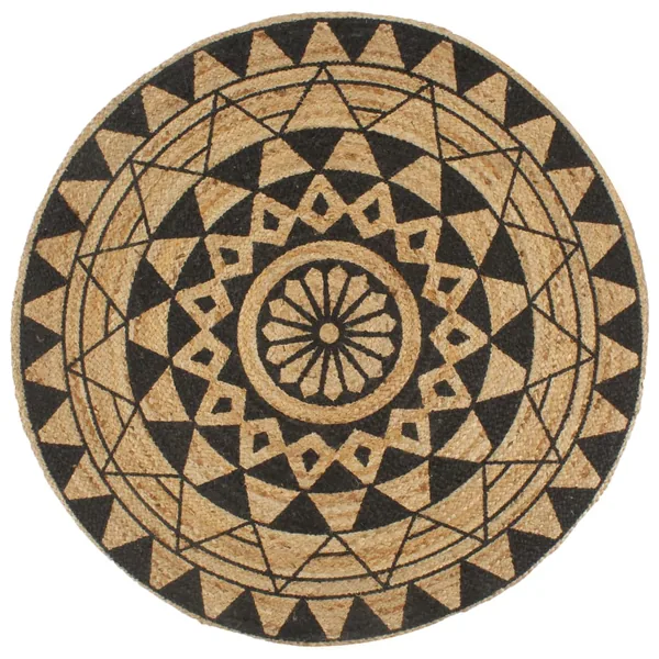 Tapis fait à la main Jute avec imprimé noir 90 cm