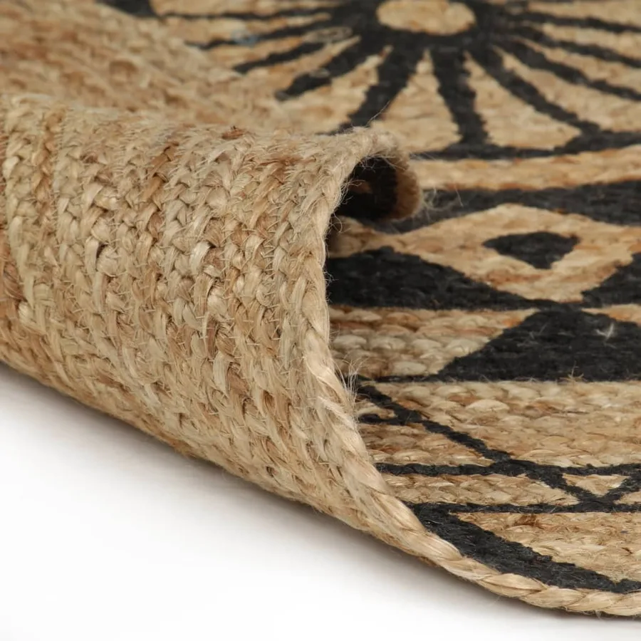 Tapis fait à la main Jute avec imprimé noir 90 cm - 2