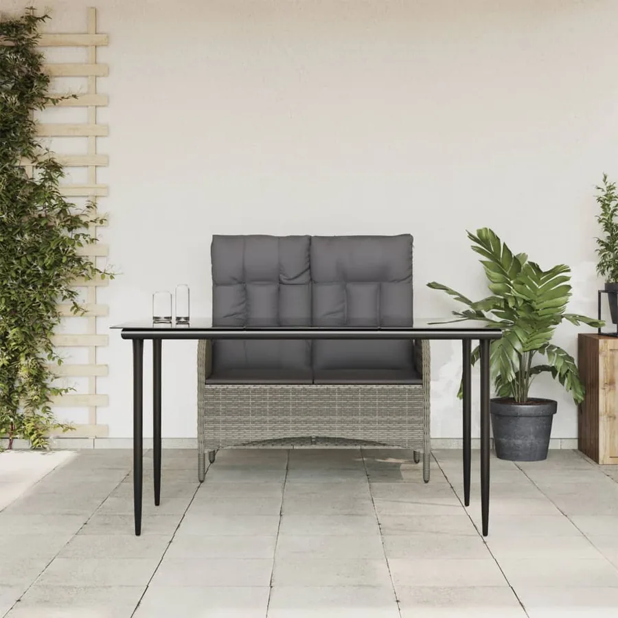 Ensemble à manger jardin et coussins 2 pcs gris rotin