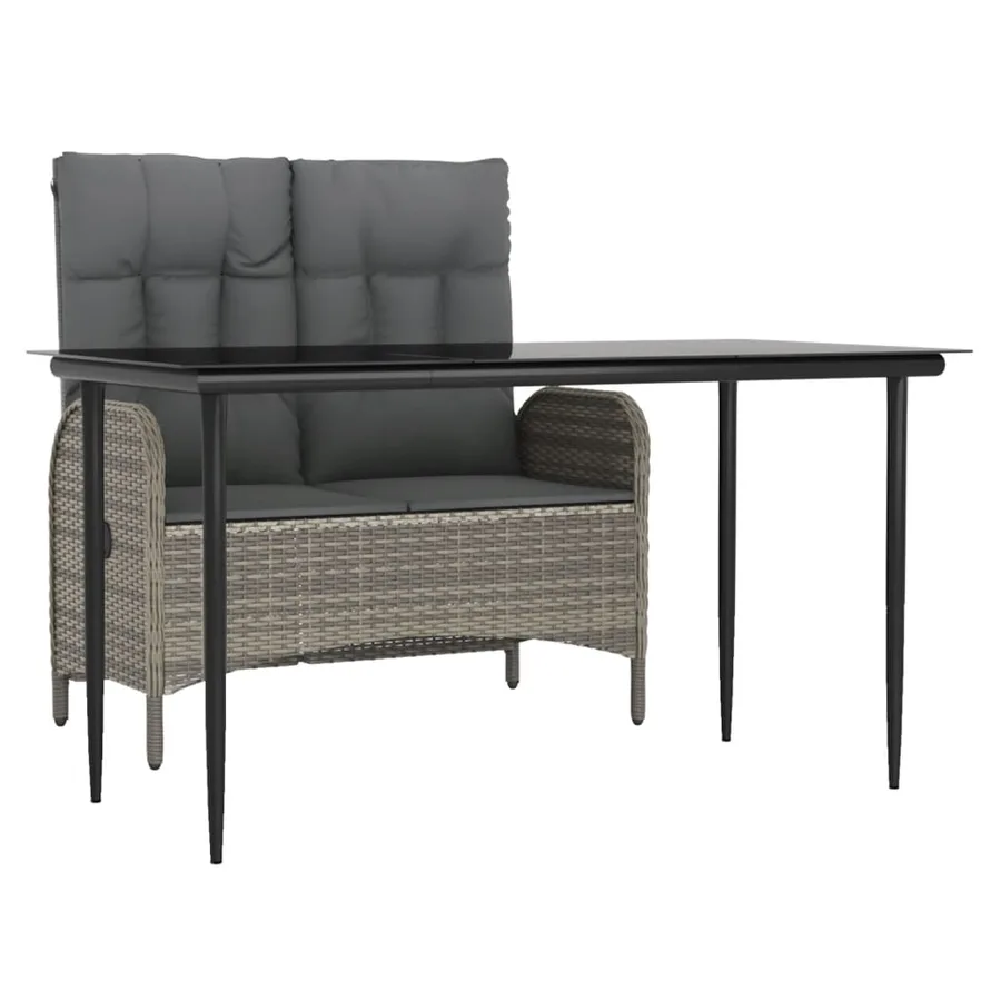 Ensemble à manger jardin et coussins 2 pcs gris rotin - 2