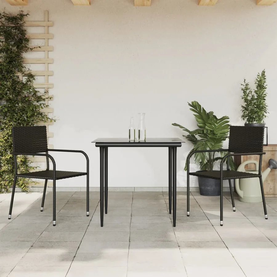 Ensemble à manger de jardin 3 pcs noir résine tressée et acier