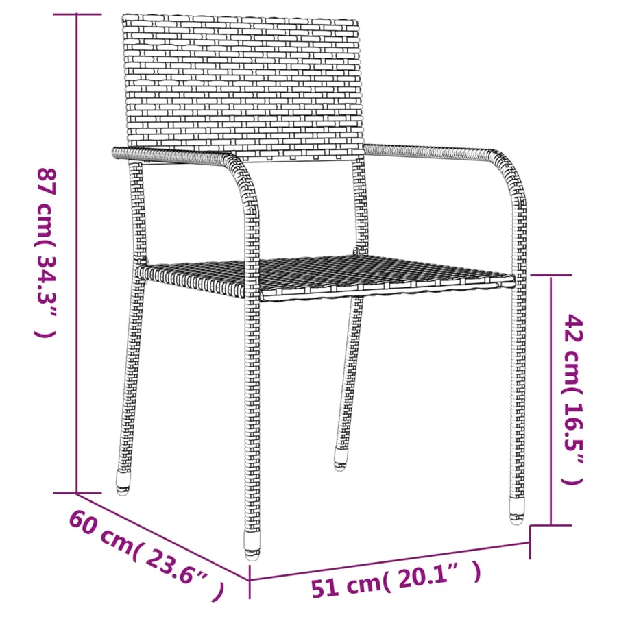 Ensemble à manger de jardin 3 pcs noir résine tressée et acier - 12