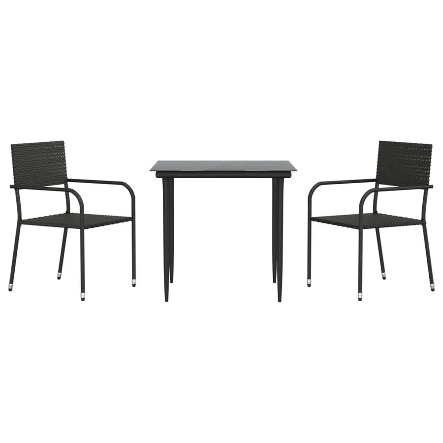 Ensemble à manger de jardin 3 pcs noir résine tressée et acier - 2