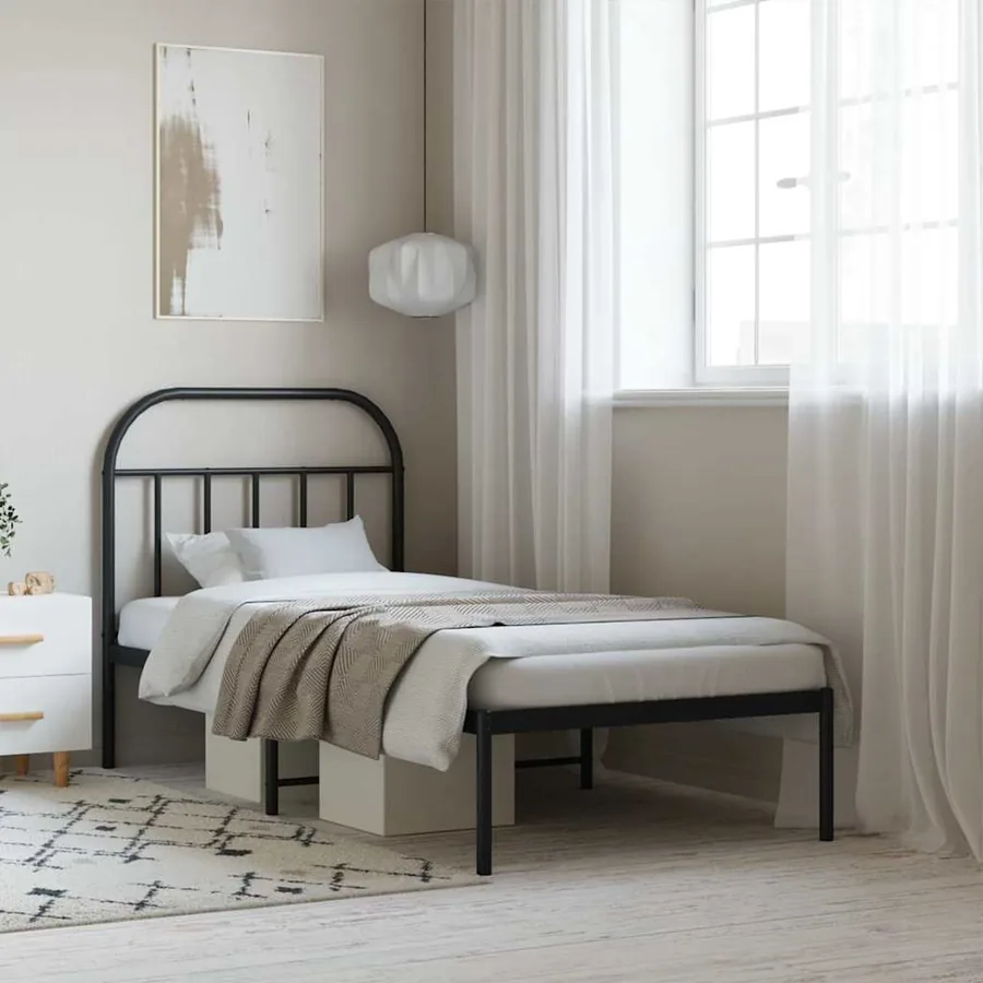 Cadre de lit métal sans matelas avec tête de lit noir 90x200 cm