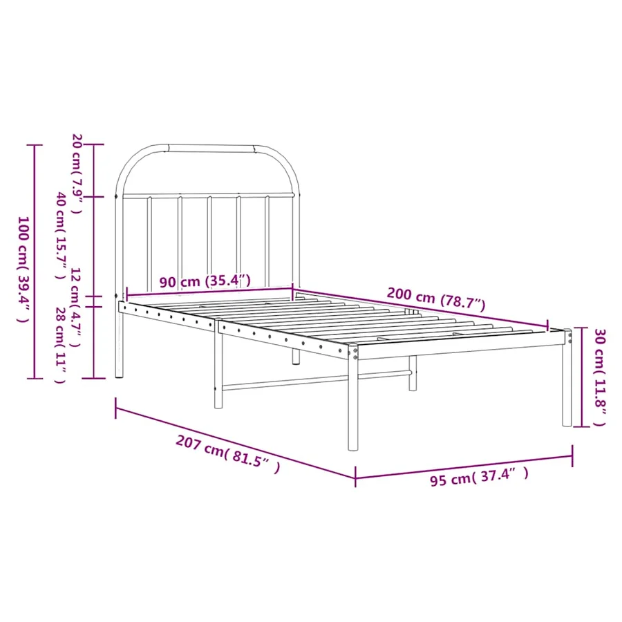 Cadre de lit métal sans matelas avec tête de lit noir 90x200 cm - 10