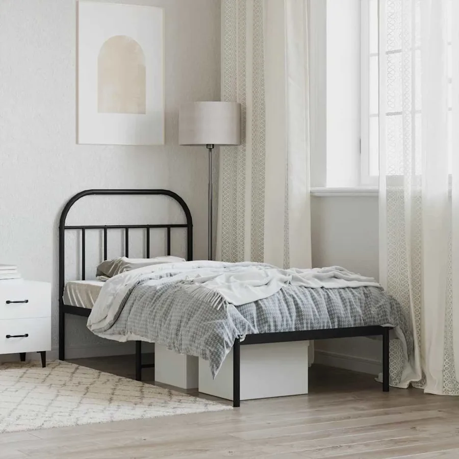 Cadre de lit métal sans matelas avec tête de lit noir 90x200 cm - 4