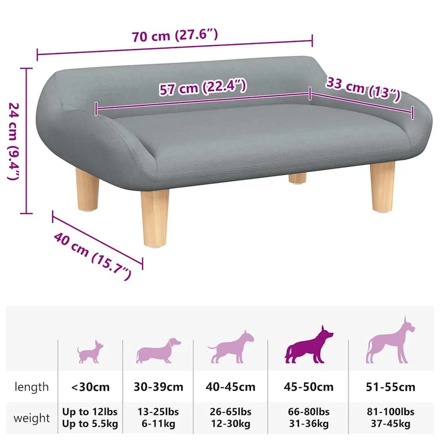 Lit pour chien gris clair 70x40x24 cm tissu - 7