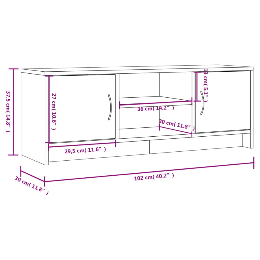 Meuble TV chêne fumé 102x30x37,5 cm bois d'ingénierie - 11