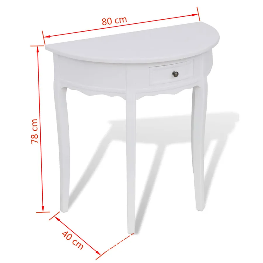 Table console avec tiroir Demi-ronde Blanc - 4