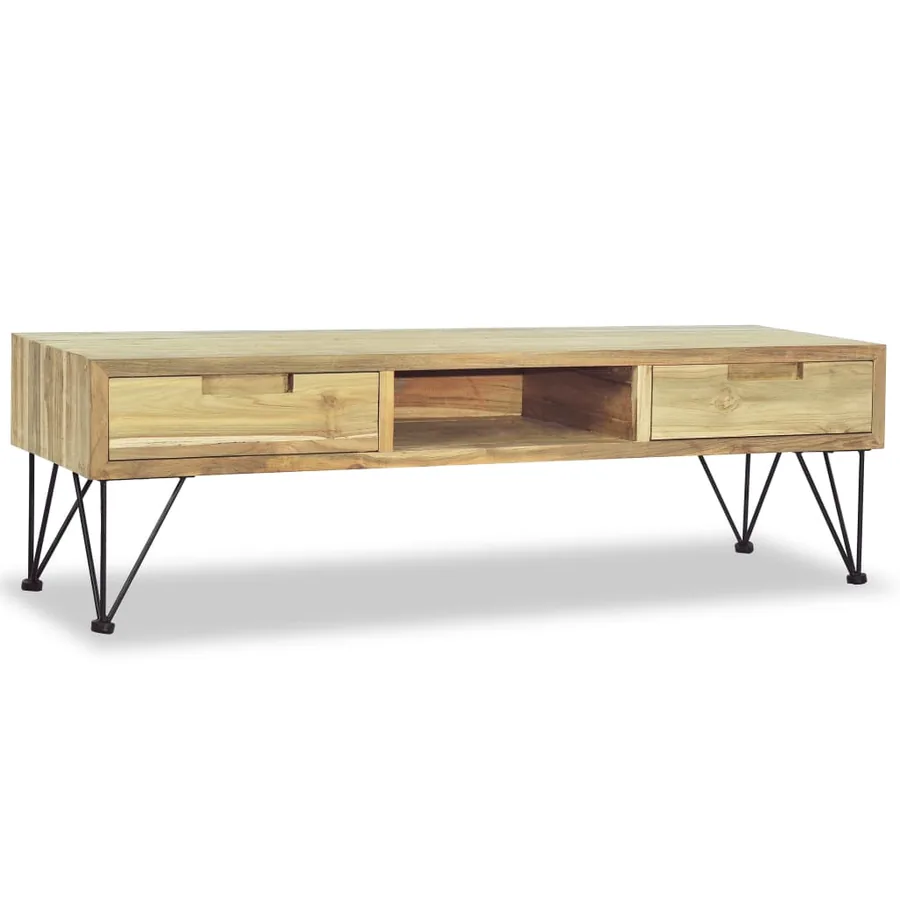 Meuble TV 120x35x35 cm Teck massif - 5