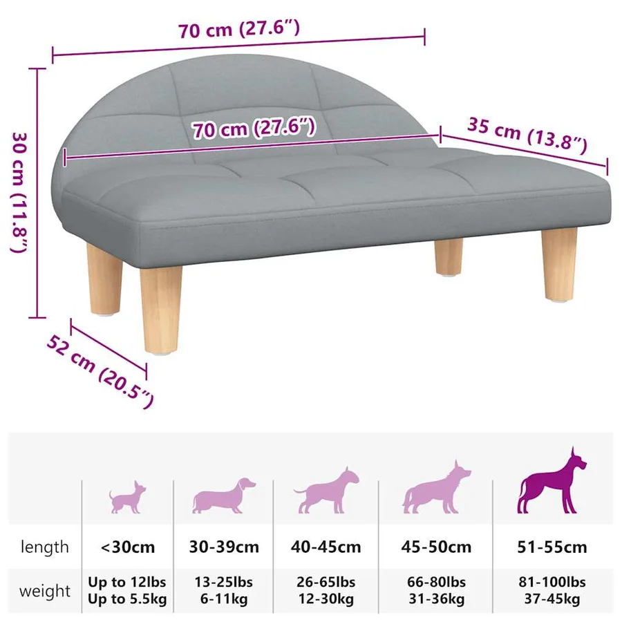 Lit pour chien gris clair 70x52x30 cm tissu - 7