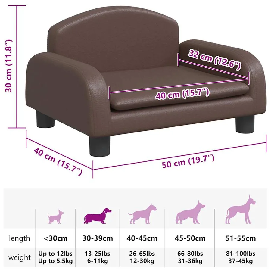Lit pour chien marron 50x40x30 cm similicuir - 7