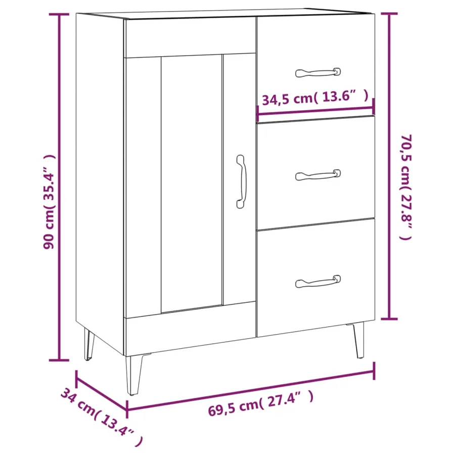 Buffet gris béton 69,5x34x90 cm bois d'ingénierie - 10