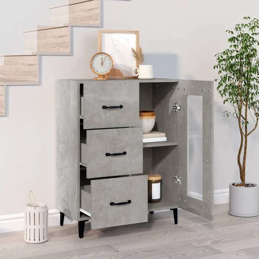 Buffet gris béton 69,5x34x90 cm bois d'ingénierie - 3