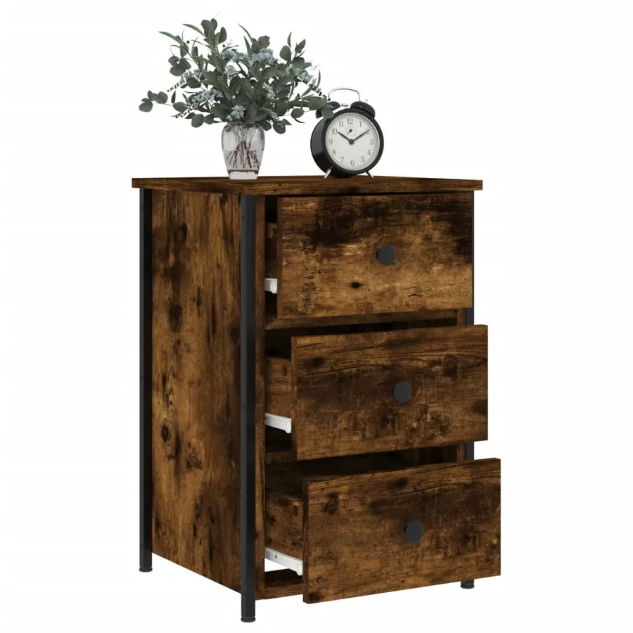 Table de chevet chêne fumé 40x36x60 cm bois d'ingénierie - 4