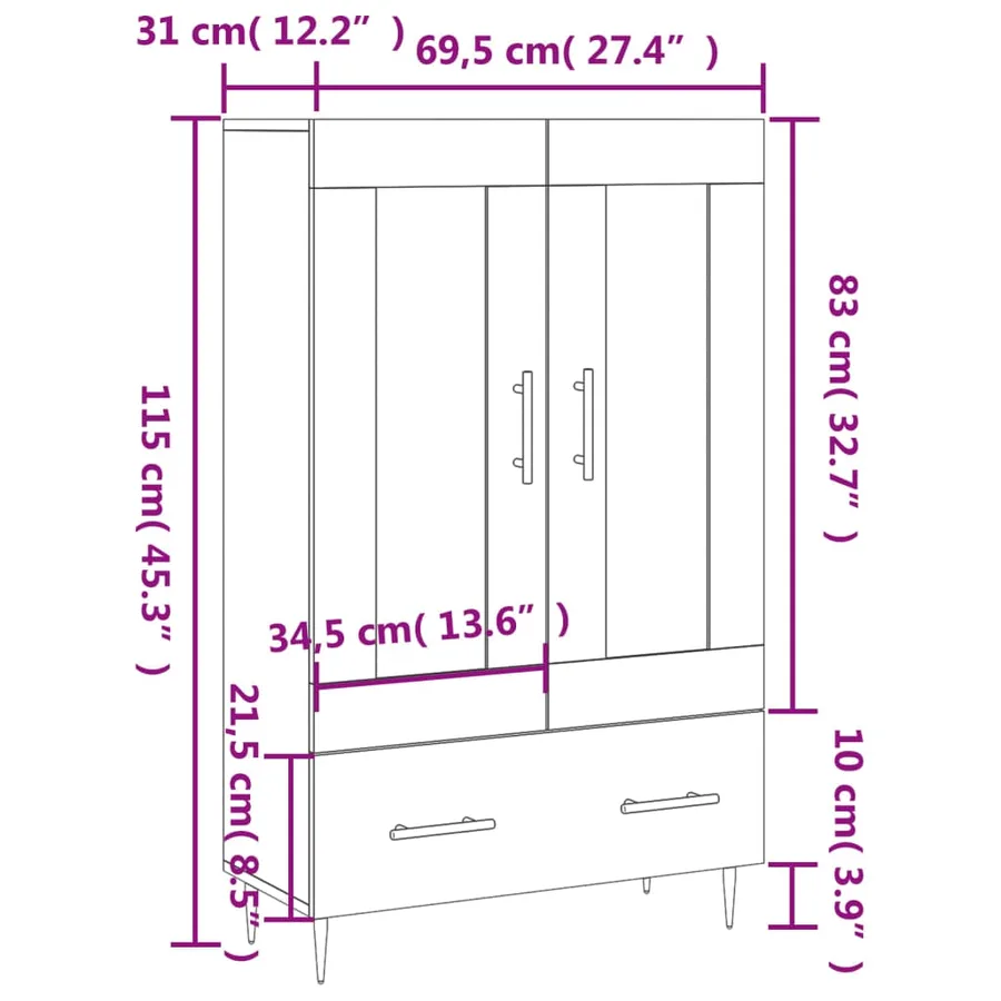 Buffet haut blanc 69,5x31x115 cm bois d'ingénierie - 13