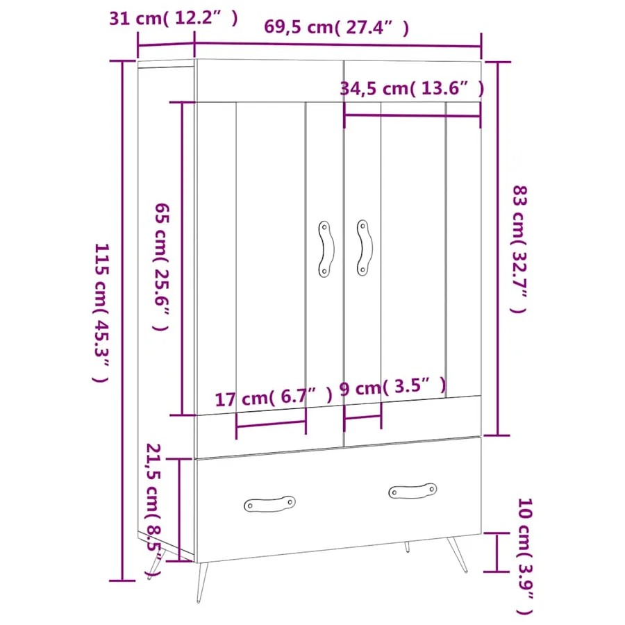 Buffet haut sonoma gris 69,5x31x115 cm bois d'ingénierie - 13