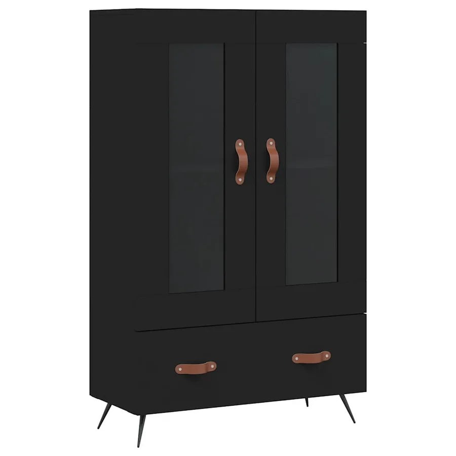 Buffet haut noir 69,5x31x115 cm bois d'ingénierie - 2