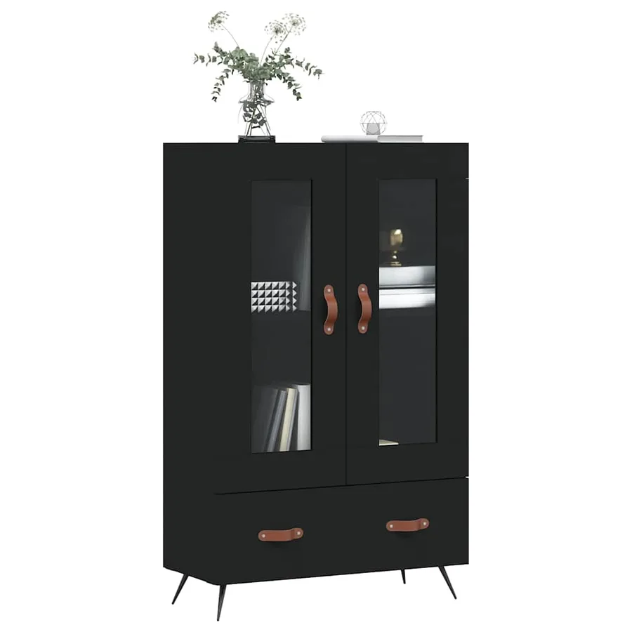 Buffet haut noir 69,5x31x115 cm bois d'ingénierie - 3