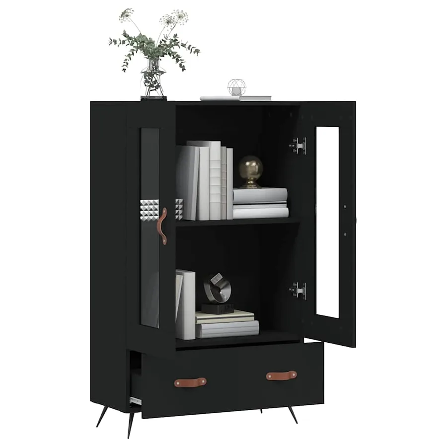 Buffet haut noir 69,5x31x115 cm bois d'ingénierie - 4