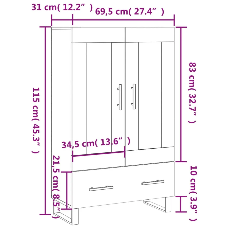 Buffet haut blanc 69,5x31x115 cm bois d'ingénierie - 13