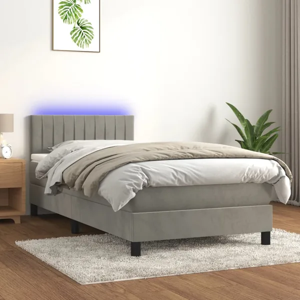 Sommier à lattes de lit et matelas et LED Gris clair 90x190cm