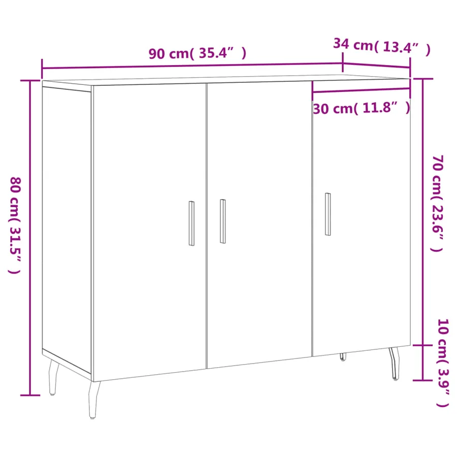 Buffet blanc 90x34x80 cm bois d'ingénierie - 13