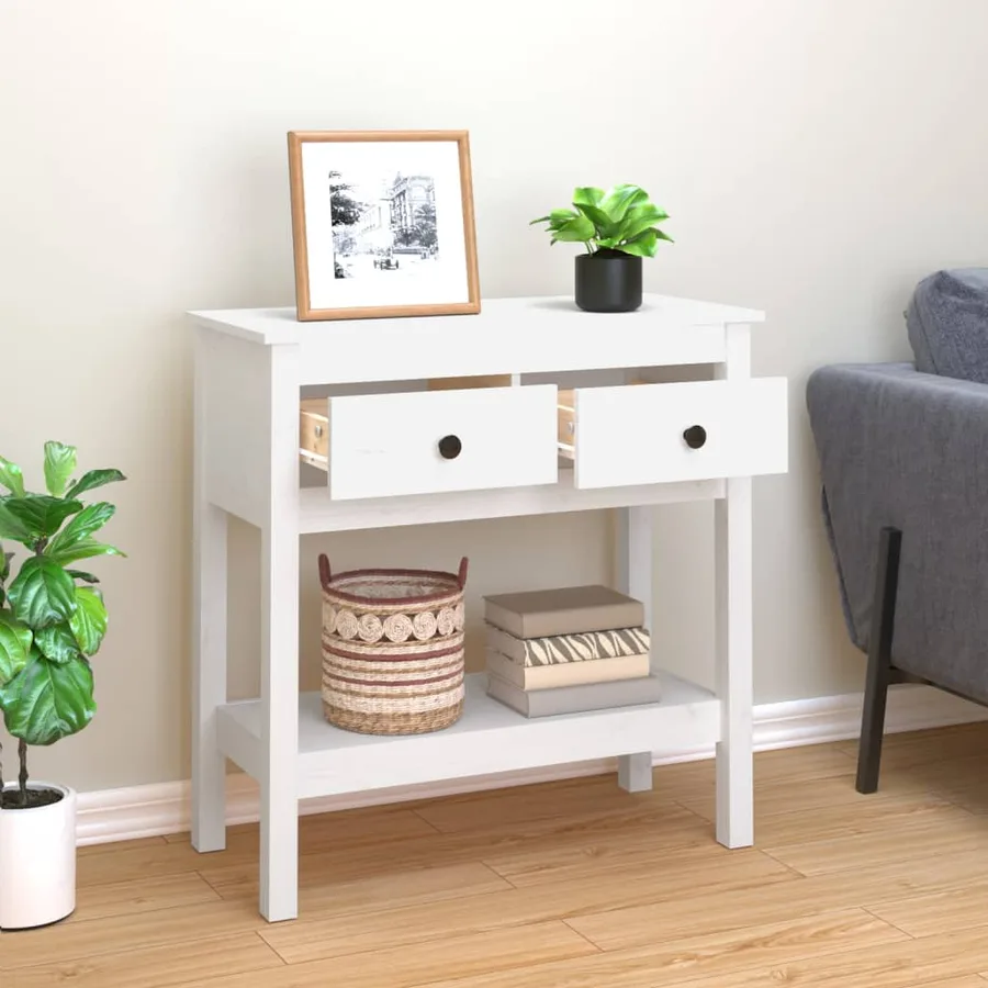 Table console Blanc 75x35x75 cm Bois massif de pin - 3