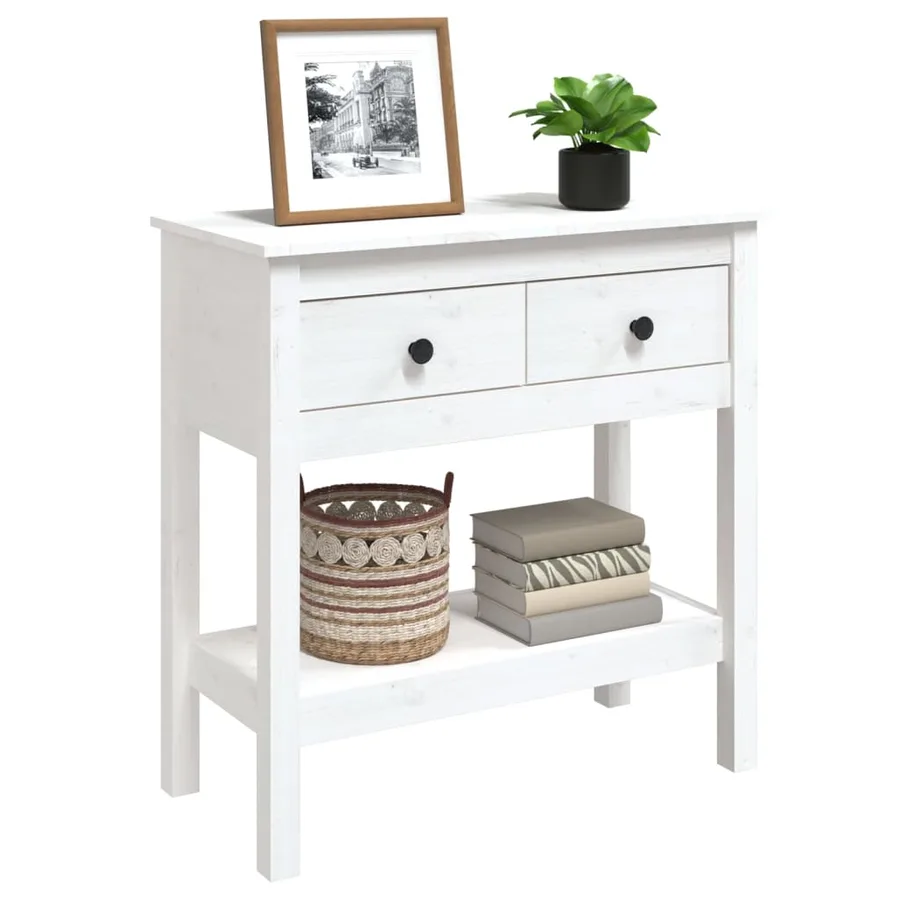 Table console Blanc 75x35x75 cm Bois massif de pin - 7