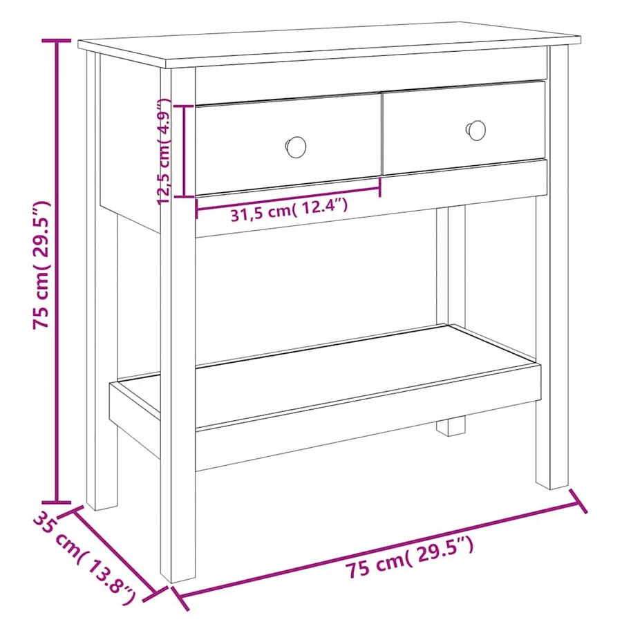 Table console Blanc 75x35x75 cm Bois massif de pin - 8