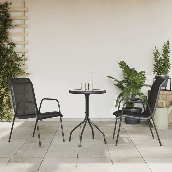 Ensemble à manger de jardin 3 pcs noir acier