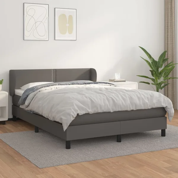 Sommier à lattes de lit avec matelas Gris 140x200 cm Similicuir