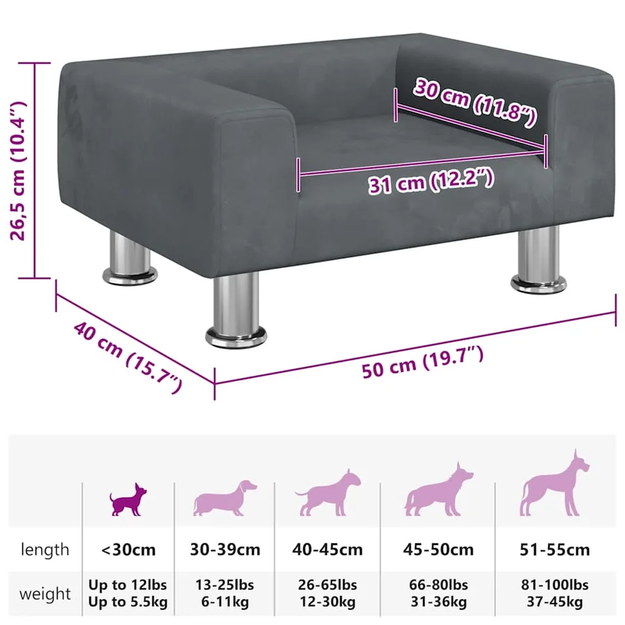Lit pour chien gris foncé 50x40x26,5 cm velours - 7