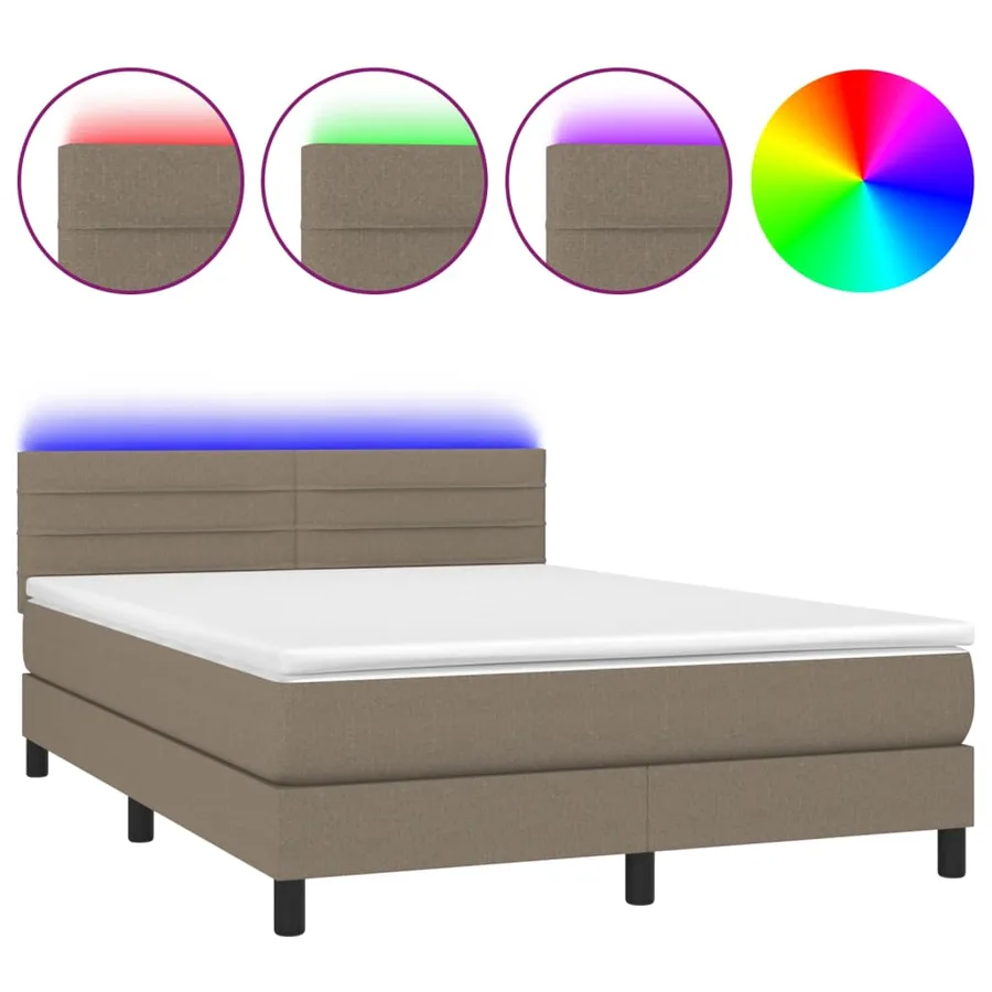 Sommier à lattes de lit avec matelas LED Taupe 140x190 cm Tissu - 2
