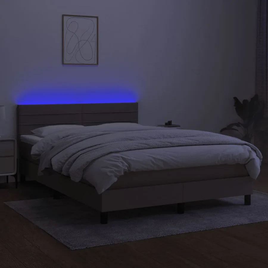 Sommier à lattes de lit avec matelas LED Taupe 140x190 cm Tissu - 4