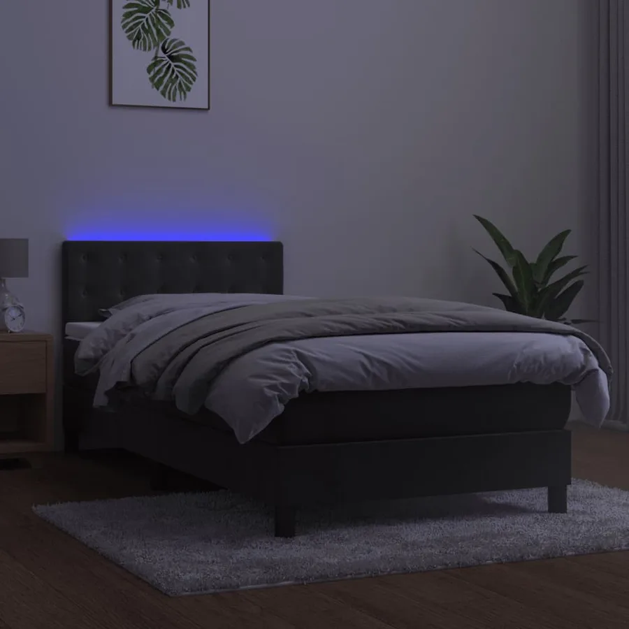 Sommier à lattes de lit avec matelas et LED Gris foncé 90x190cm - 4