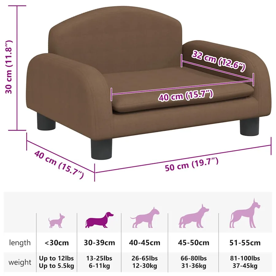 Lit pour chien marron 50x40x30 cm tissu - 7