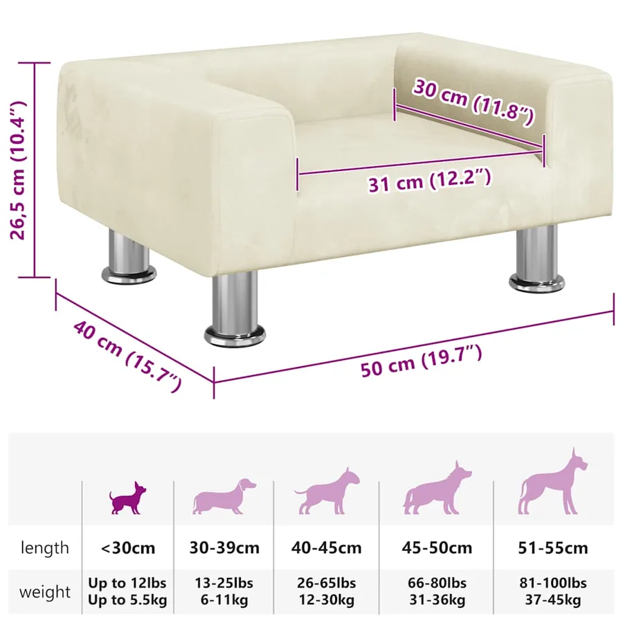 Lit pour chien crème 50x40x26,5 cm velours - 7