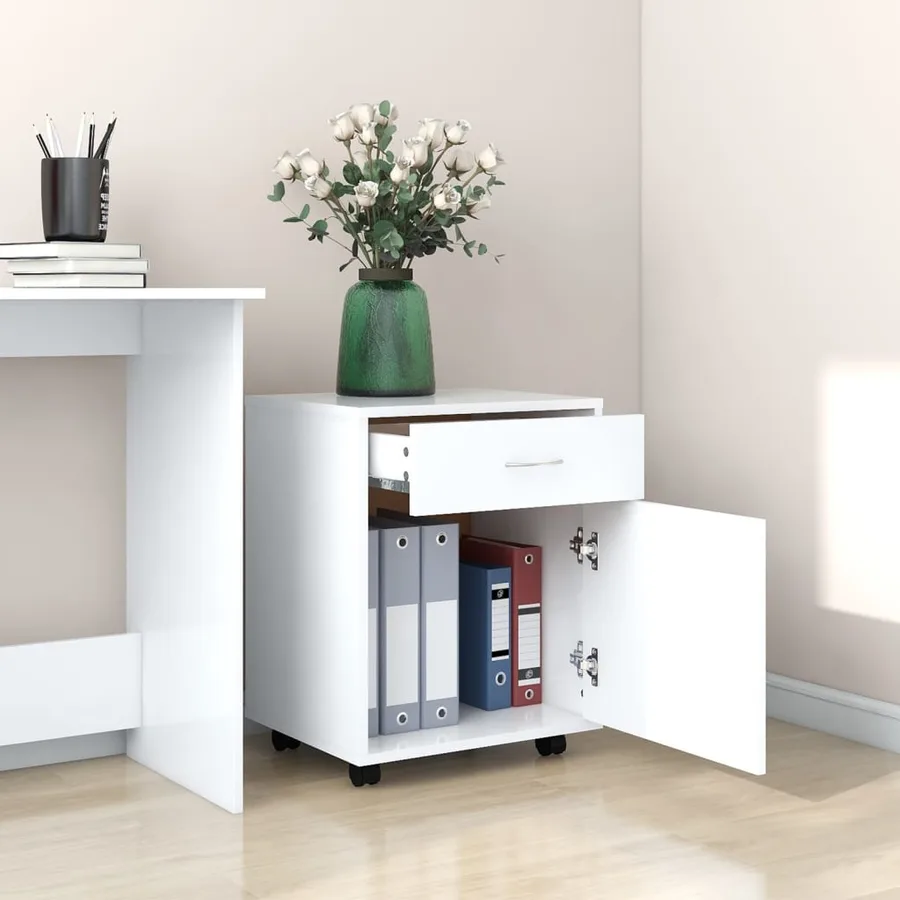 Armoire à roulettes Blanc 45x38x54 cm Bois d’ingénierie - 3