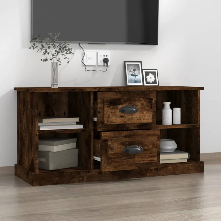 Meuble TV chêne fumé 99,5x35,5x48 cm bois d'ingénierie - 3