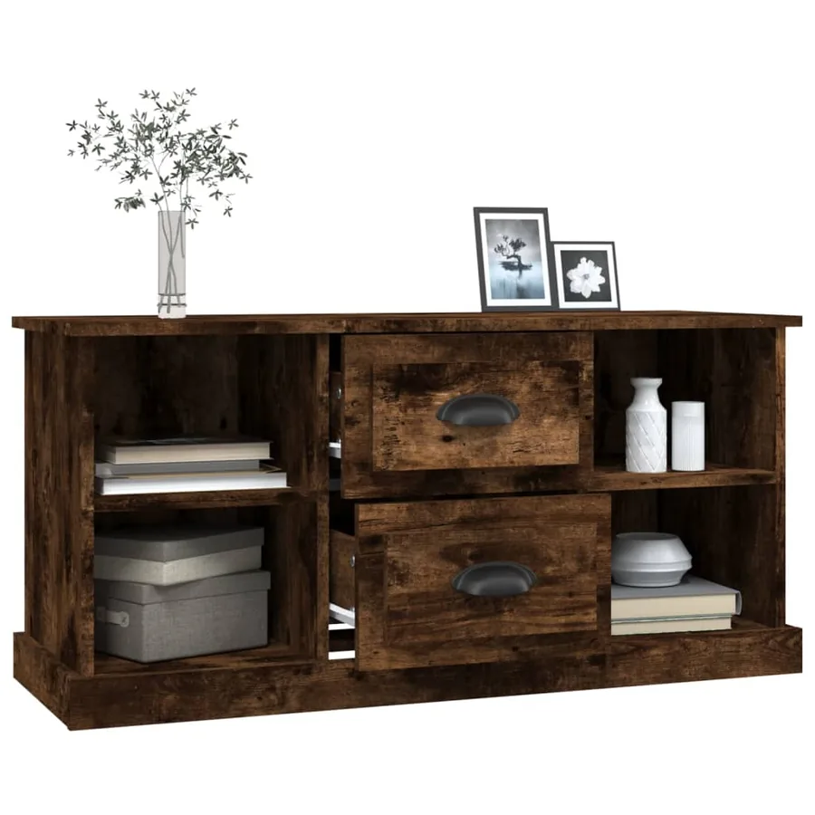 Meuble TV chêne fumé 99,5x35,5x48 cm bois d'ingénierie - 5