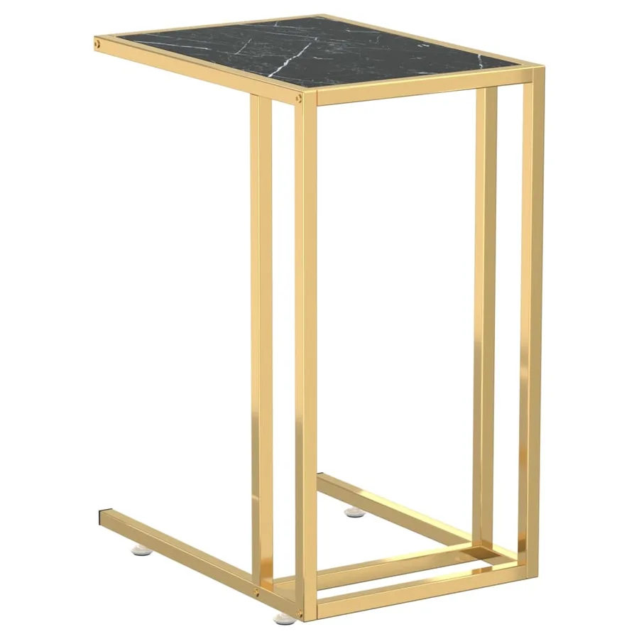 Table d'appoint ordinateur Marbre noir 50x35x65 cm Verre trempé - 2
